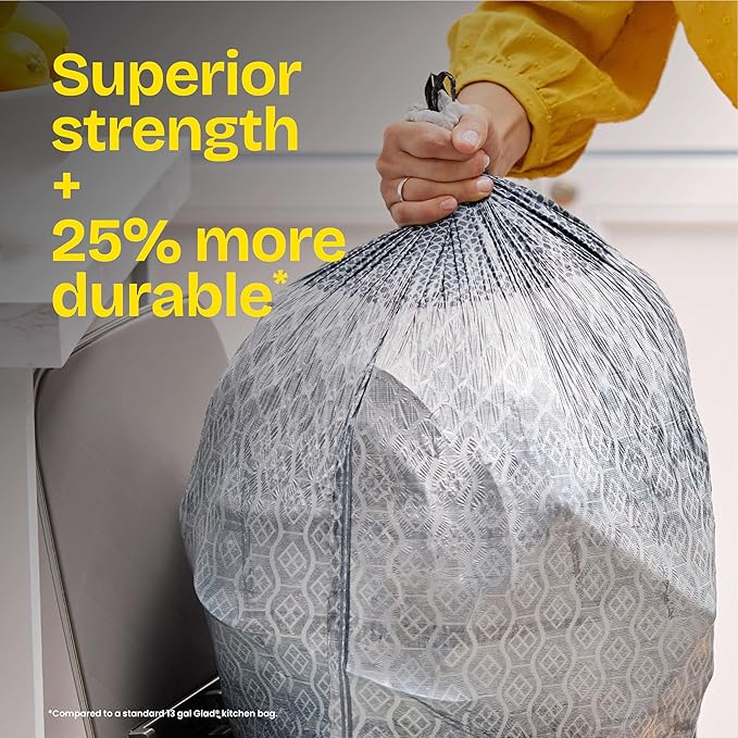 Glad ForceFlex MaxStrength with Clorox Trash Bags, 13 Gal, Eucalyptus, 34 Ct (Package May Vary)