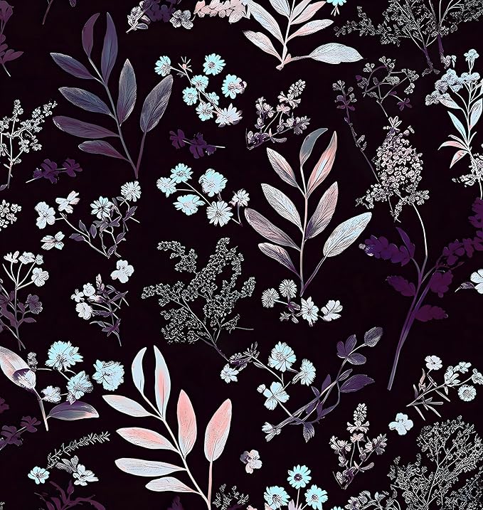 Laatse Vintage Purple Wallpaper Peel and Stick Dark Floral Wallpaper 17.5'' x 118'' Purple Leaf Contact Paper Vinyl Waterproof Self Adhesive Boho Botanical Wall Paper for Bedroom Cabinet Décor