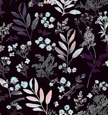 Laatse Vintage Purple Wallpaper Peel and Stick Dark Floral Wallpaper 17.5'' x 118'' Purple Leaf Contact Paper Vinyl Waterproof Self Adhesive Boho Botanical Wall Paper for Bedroom Cabinet Décor