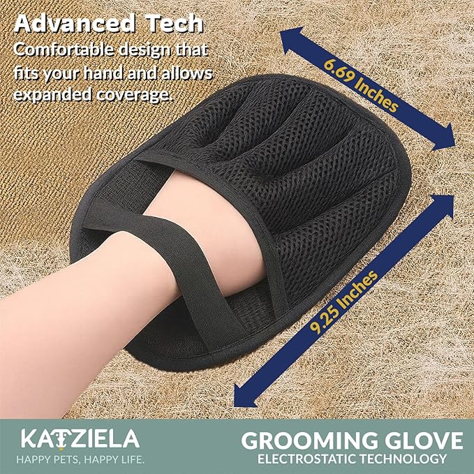 Katziela FurTidy Glove Pet Hair Remover Glove for Dogs & Cats, Reusable Electrostatic Grooming Mitt for Furniture, Clothing, Carpet & Car Seats – Washable & Eco-Friendly Deshedding Tool