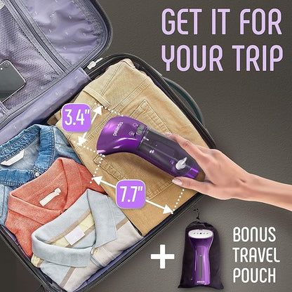 Portable Travel Garment Steamer for Clothes, Metal Steam Head, 25s Heat Up, Pump System, Mini Size, Handheld Steamer for Any Fabrics, No Water Spitting, 120V