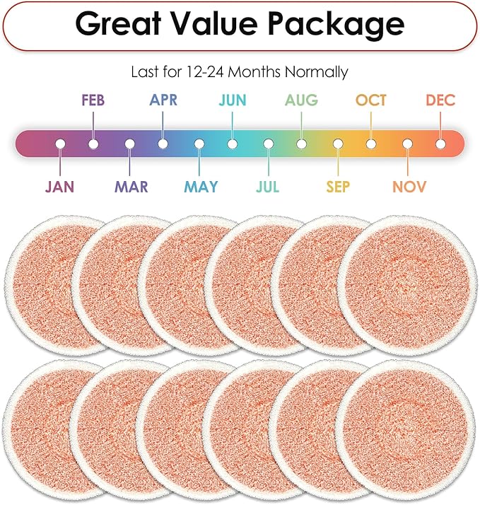 (12 Pack) 3897A Replacement Mop Pads Compatible with Bissell SpinWave SmartSteam Scrubbing Steam Mop 3897A 3712C 3712W, Spinning Scrubbing Mop Pads, Heavy Duty Scrubby Mopping Pad, Orange Pads 6 Sets