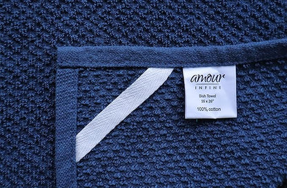 AMOUR INFINI Kitchen Towels Pack of 4 - Absorbent, Quick Drying Premium Cotton Tea Towel - Kitchen Linens 16x28 Inch Dish Towels with Hanging Loop (Blue)