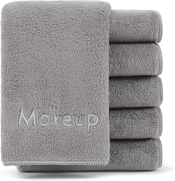 Arkwright Makeup Remover Cloths 6 Pack - Microfiber Coral Fleece Face Towels, Ultra Soft Reusable Washcloths, Gentle Facial Cleansing for Waterproof Makeup, 13 x 13, Grey