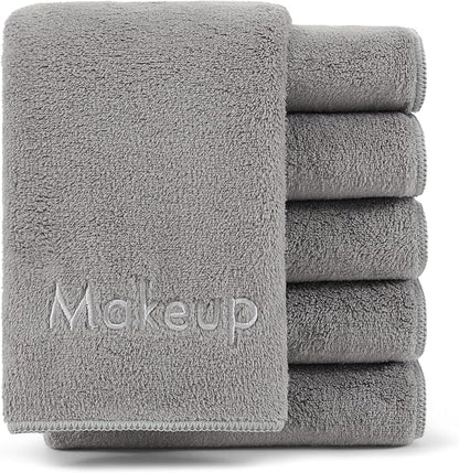 Arkwright Makeup Remover Cloths 6 Pack - Microfiber Coral Fleece Face Towels, Ultra Soft Reusable Washcloths, Gentle Facial Cleansing for Waterproof Makeup, 13 x 13, Grey