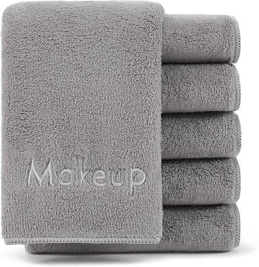 Arkwright Makeup Remover Cloths 6 Pack - Microfiber Coral Fleece Face Towels, Ultra Soft Reusable Washcloths, Gentle Facial Cleansing for Waterproof Makeup, 13 x 13, Grey