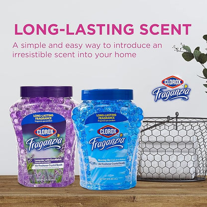 Clorox Fraganzia Crystal Beads Air Freshener, Long Lasting Room Deodorizer and Odor Eliminator Gel Beads to Freshen Home, Car, or Office, Morning Sky Scent, 12 Fl Oz - 6 Pack