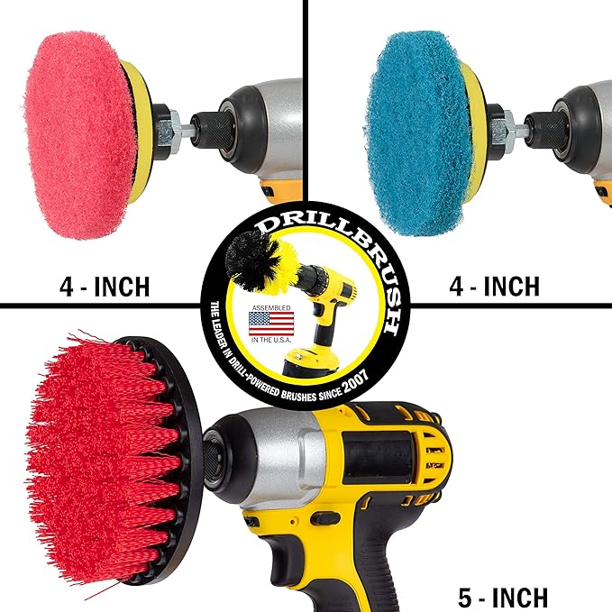 Drill Brush - Cleaning Supplies - Indoor - Bathroom Accessories - Tile - Grout Cleaner - Shower Cleaner - Bathtub - Bath Mat - Scrub Brush - Porcelain - Outdoor - Garden - Patio - Deck Brush - Granite