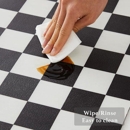 Ohocut Checkered Dish Drying Mat for Kitchen Counter, Coffee Bar Station Accessories, Retro Cute Aesthetic Modern Absorbent Drainer Mat Kitchen Drying Mat Easy Clean, Black 16" x 24"