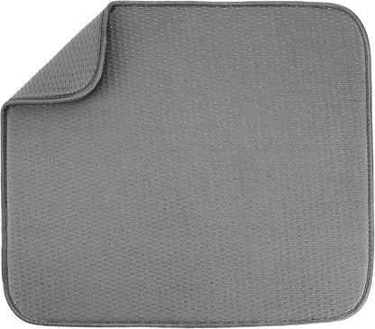 S&T INC. Dish Drying Mat, 16” x 18”, Absorbent Microfiber Kitchen Counter Mat, Drying Pad for Dishes, Utensils, Pots and Pans, Large, Diamond Texture, Grey