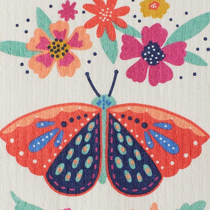 DII Swedish Dishcloths for Kitchen & Cleaning, Reusable, Machine Washable & Dishwasher Safe, Biodegradable, 7.75 x 6.75, Butterfly Folk, 3 Piece