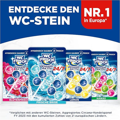 WC-Frisch Kraft Active Fragrance Rinser Fresh Breeze (2 x 50 g), Toilet Cleaner for Cleaning with Every Flush, Fragrance Stones for Long-Lasting Fresh Fragrance, + 50% Anti-limescale Effect