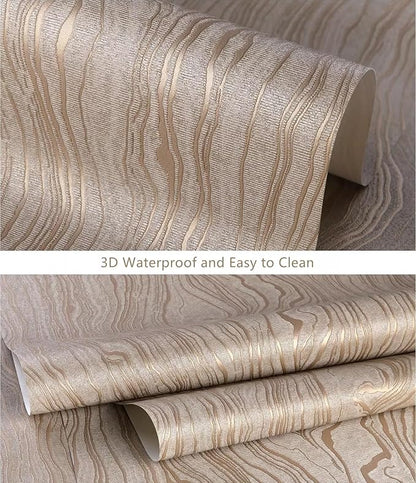 Gold Khaki Wood Peel and Stick Wallpaper Stripe, 20.8" x 118" (53cm x300cm), Removable, Self-Adhesive, 3D, Modern, Rustic, Industrial, Bathroom, Bedroom, Decorating