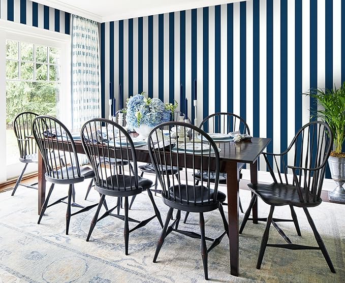 Guvana 17.7"x197" Navy Blue Wallpaper Striped Peel and Stick Wallpaper Blue and White Contact Paper Modern Self-Adhesive Removable Wall Paper for Bedroom Livingroom Decor