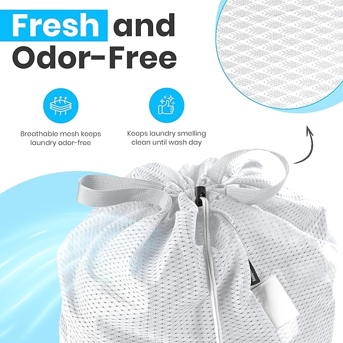 Handy Laundry Mesh Laundry Bag 24 x 36 Inches - Extra Large Heavy Duty Bag with Handles & Shoulder Strap, Breathable, Machine Washable for Dorm, Travel, Bedding & Storage - White