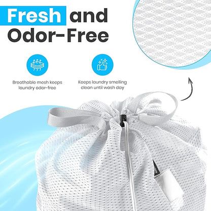 Handy Laundry Mesh Laundry Bag 24 x 36 Inches - Extra Large Heavy Duty Bag with Handles & Shoulder Strap, Breathable, Machine Washable for Dorm, Travel, Bedding & Storage - White