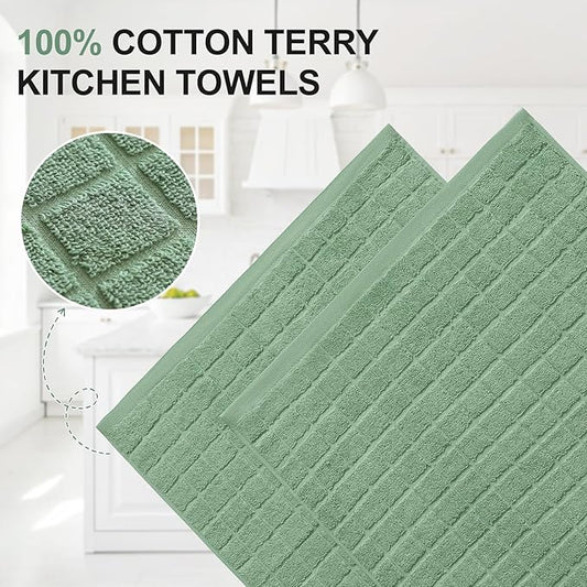 Homaxy Premium Cotton Kitchen Towels 16"x 28", Large Natural Ring Spun 390 GSM Dish Towels, Super Absorbent Terry Kitchen Hand Towels, Soft Tea Towels with Hanging Loop, Pure Grass Green, 6 Pack