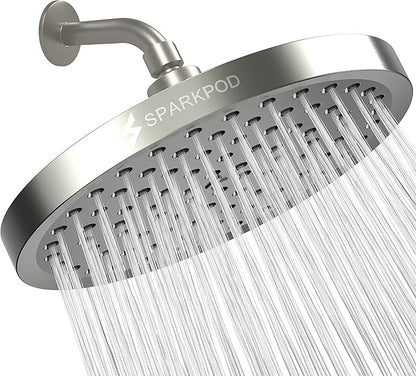 SparkPod Shower Head - High Pressure Rain - Premium Quality Luxury Design - Easy Clean Adjustable Replacement for Your Bathroom Shower Heads (Elegant Brushed Nickel, 8 Inch Round)