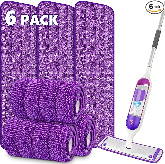 6 Pack Reusable Mop Pads for Swiffer PowerMop, Power Mop Pads 15'' Microfiber Refills for Hardwood Floor Cleaning, Machine Washable Dry Wet Use for All Floor Types