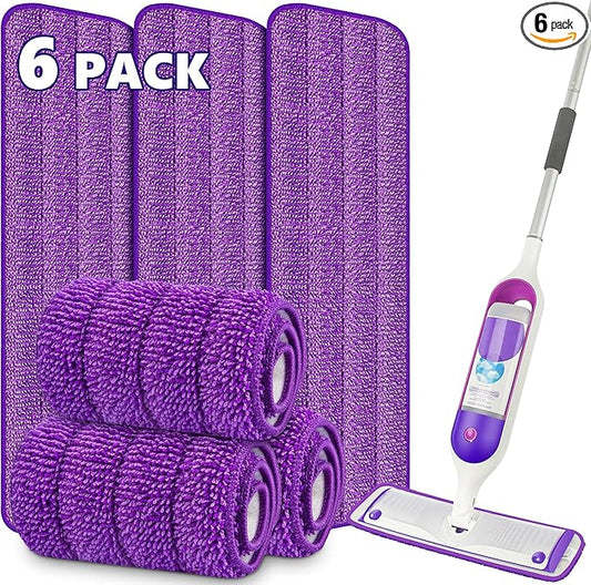 6 Pack Reusable Mop Pads for Swiffer PowerMop, Power Mop Pads 15'' Microfiber Refills for Hardwood Floor Cleaning, Machine Washable Dry Wet Use for All Floor Types