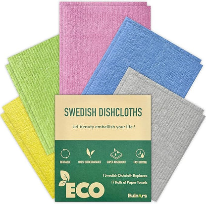 Swedish Dishcloths for Kitchen, 10 Pack Reusable Paper Towels Washable, Ultra Absorbent Dish Towels for Washing Dishes, Non-Scratch Cellulose Sponge Cloths, No Odor, Biodegradable