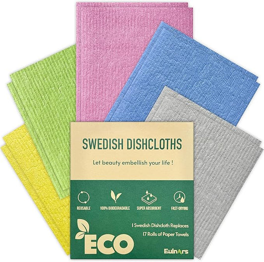 Swedish Dishcloths for Kitchen, 10 Pack Reusable Paper Towels Washable, Ultra Absorbent Dish Towels for Washing Dishes, Non-Scratch Cellulose Sponge Cloths, No Odor, Biodegradable