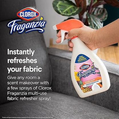 Clorox Fraganzia Refresher Spray, Hawaiian Escape Scent - Multi-Use Fabric & Linen Freshener Spray - Odor Eliminator for Home, Upholstery, Bedding, Curtains, Room, 22 Fl Oz