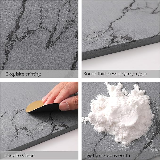 2-Pack Marble Dish Drying Mats for Kitchen Counter, Diatomaceous Earth (Diatomite) Quick-Dry Sink Countertop Pads for Dishes & Utensils, Non-Slip, Easy to Clean,Grey