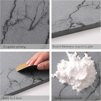 2-Pack Marble Dish Drying Mats for Kitchen Counter, Diatomaceous Earth (Diatomite) Quick-Dry Sink Countertop Pads for Dishes & Utensils, Non-Slip, Easy to Clean,Grey