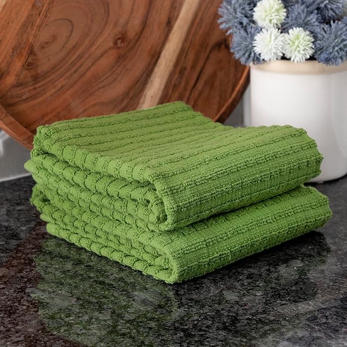 Ritz Royale Collection 100% Combed Terry Cotton, Highly Absorbent, Oversized, Kitchen Towel Set, 28" x 18", 2-Pack, Solid Cactus Green