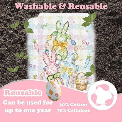 Easter Swedish Dishcloths for Kitchen, 6 Pack Colorful Buffalo Plaid Bunny Rabbit Reusable Paper Towels, Spring Farmhouse Swedish Dish Cloths Super Absorbent Cellulose Sponge Cloths