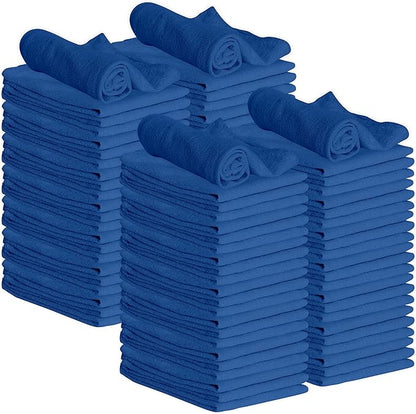 GREEN LIFESTYLE 100 Pack 12x14 Blue Shop Towel 100% Cotton, Super Absorbent and Durable for Car, Reusable