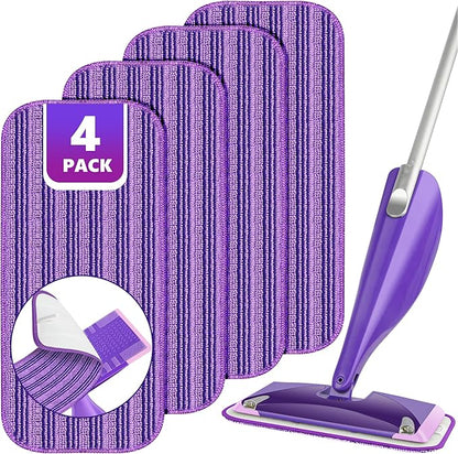 Reusable Mop Pads Compatible with Swiffer Wet Jet, Wet Jet Pads Refills for Swiffer Mop, 4 Pack Microfiber Replacement Pads for Hardwood Floor Cleaning, Dry Wet Mopping Cloths for 12" Wet Jet Refill