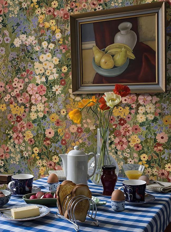 Floral Wallpaper Peel and Stick Boho Wall Paper Removable Waterproof Green Petal Pattern Contact Paper for Bedroom, Bathroom, Home Wall 17.3" x 393.7"