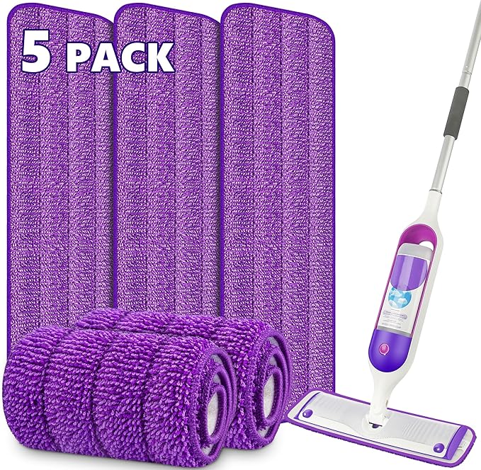 5 Pack Reusable Mop Pads for Swiffer PowerMop, Power Mop Pads 15'' Microfiber Refills for Hardwood Floor Cleaning, Machine Washable Dry Wet Use for All Floor Types
