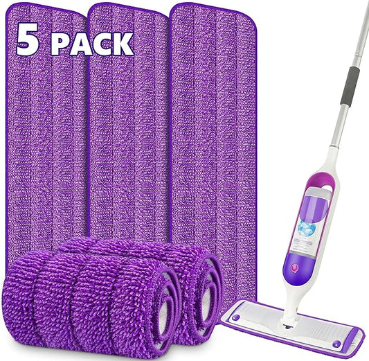 5 Pack Reusable Mop Pads for Swiffer PowerMop, Power Mop Pads 15'' Microfiber Refills for Hardwood Floor Cleaning, Machine Washable Dry Wet Use for All Floor Types