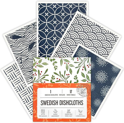 Swedish Dishcloths, 5 Pack Swedish Dishcloths for Kitchen, Super Absorbent, Biodegradable, Quick Drying, Dishwasher Safe