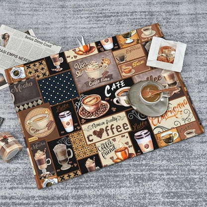 Boho Coffee Dish Drying Mat, Highly Absorbent Microfiber Kitchen Counter Pad Reusable Washable, 18*24"