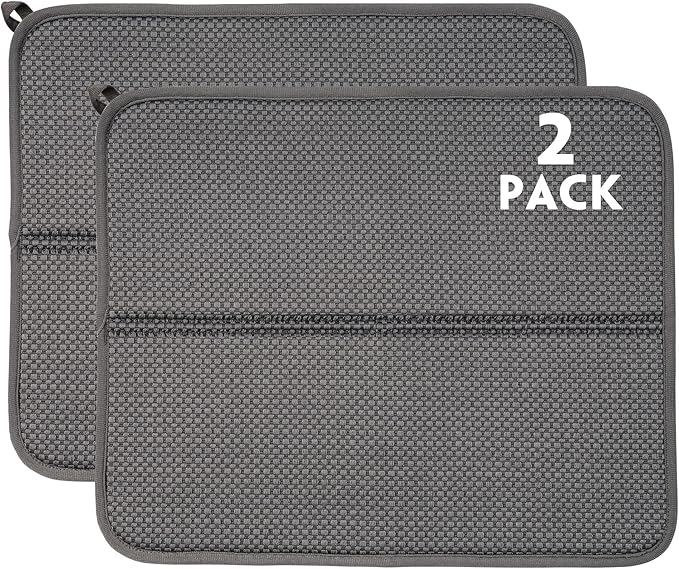 2 Pack Dish Drying Mat for Kitchen Counter, Absorbent, Microfiber Dishes Drainer Mats, Multiple Usage Dish Drying Pad 14 x17 inches
