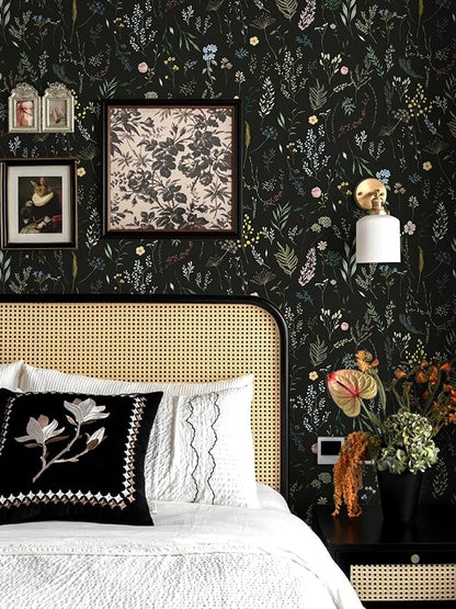 Dimoon 78.7"x16.1" Floral Peel and Stick Wallpaper Black Contact Paper Thicken Wallpaper Delicate Flower Waterproof Green Leaf White Self Adhesive Removable Wall Paper Shelf Liner Decal Vinyl Roll