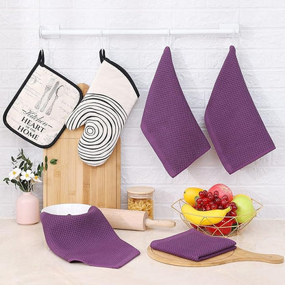 Homaxy 100% Cotton Waffle Weave Kitchen Dish Cloths, Ultra Soft Absorbent Quick Drying Dish Towels, 12 x 12 Inches, 12-Pack, Purple