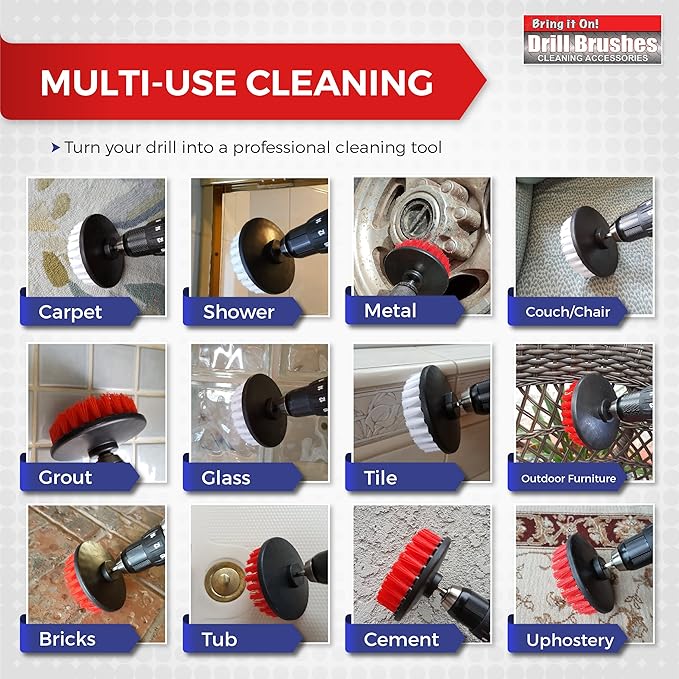 Grout Cleaner 5 Inch Flat Drill Brush | Tile and Grout Cleaner Tool Drill Brush Attachment | Bathroom and Shower Scrubber | Stiff Nylon Bristles Remove Soap Scum | Baseboard Cleaner Tool