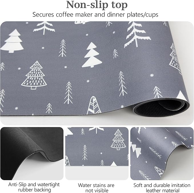 Bloss Christmas Dish Drying Mat, 16"x24" Absorbent Bar Mat with Waterproof Rubber Back, Fit Under Coffee Maker Machine/Kitchen Counter