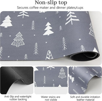 Bloss Christmas Dish Drying Mat, 16"x24" Absorbent Bar Mat with Waterproof Rubber Back, Fit Under Coffee Maker Machine/Kitchen Counter