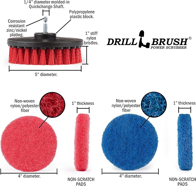 Drill Brush - Cleaning Supplies - Indoor - Bathroom Accessories - Tile - Grout Cleaner - Shower Cleaner - Bathtub - Bath Mat - Scrub Brush - Porcelain - Outdoor - Garden - Patio - Deck Brush - Granite