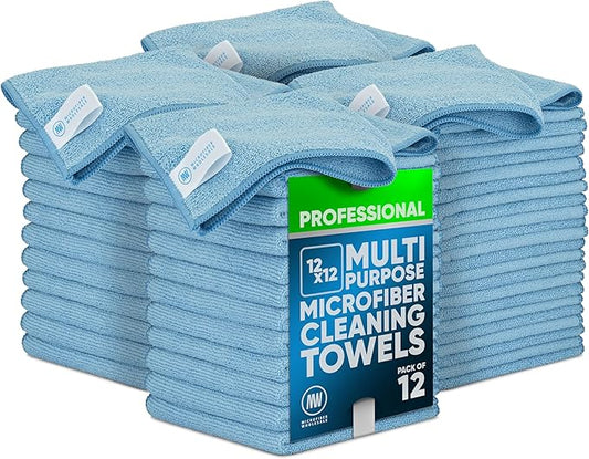 Microfiber Cleaning Wholesale Cloths (48 Pack) | Size 12" x 12"| All Purpose Microfiber Towels - Clean, Dust, Polish, Scrub, Absorbent (Blue)