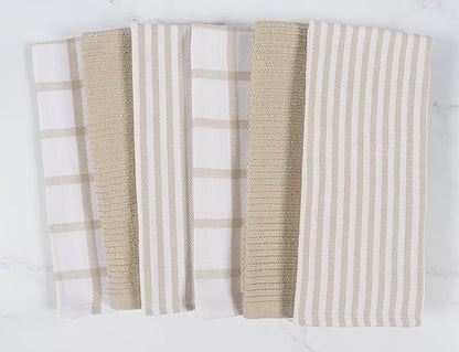 KAF Home Premium Kitchen Towels (18" x 28"), Large 100% Cotton, Flat & Terry Absorbent Dish Towel Set (Beige, 18 x 28-6 Pack)