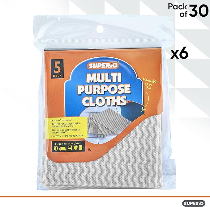 Superio Handy Wipes for Kitchen Multi-Purpose Heavy-Duty Reusable Cleaning Cloth for House, Bathroom, and Office. Disposable Dish Towel (30 Grey)