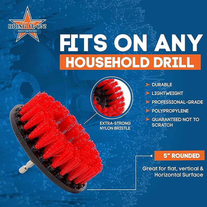 Grout Cleaner 5 Inch Flat Drill Brush | Tile and Grout Cleaner Tool Drill Brush Attachment | Bathroom and Shower Scrubber | Stiff Nylon Bristles Remove Soap Scum | Baseboard Cleaner Tool