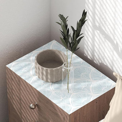 Modern Peel and Stick Wallpaper 17.3''×78.8'' Self Adhesive Wallpaper Blue and White Decorative Contact Paper Boho Removable Wall Paper for Bedroom Waterproof Wallpapers Bathroom Cabinets Decor Vinyl